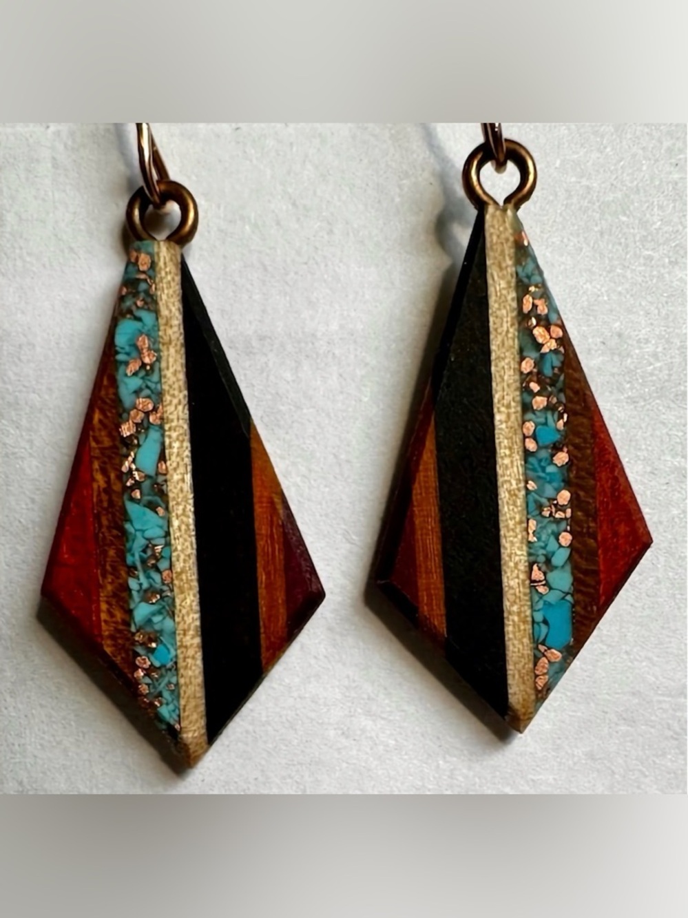 Handmade Turquoise and Copper Inlay Geometric Earrings